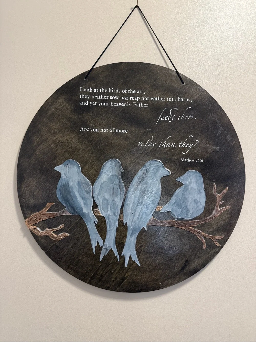 Blue Birds Wall Art Round Hanging Sign – Inspirational Home Wall Decor 18